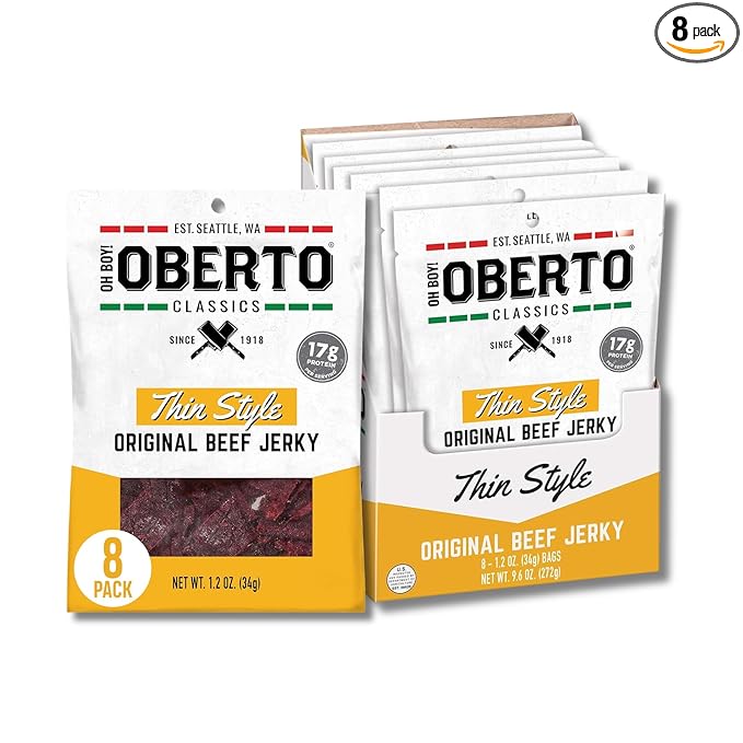 Oh Boy! Oberto Classics Thin Style Original Beef Jerky, 1.2 Ounce (Pack of 8)