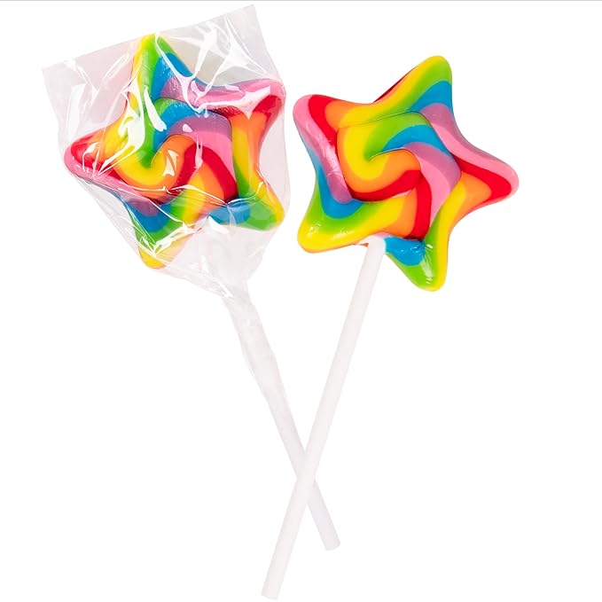 Rainbow Star Lollipops Swirl 18 PCS- Star Shaped Lollipop - Bulk Lolipop Candy Suckers Treats - Swirly Candies for Birthdays Party Favors and Goodie Bags - Easter Basket Fillers for Kids