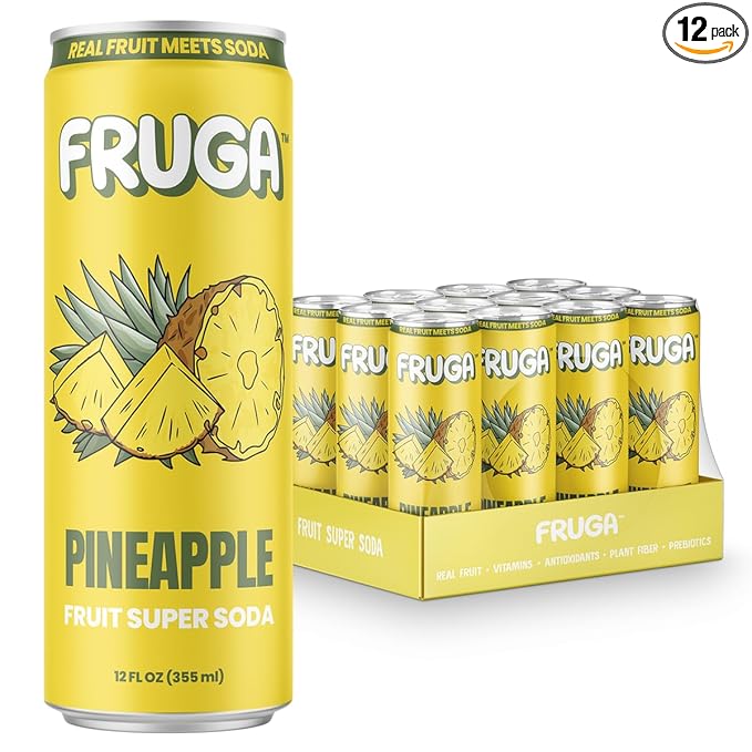 FRUGA Pineapple Sparkling Fruit Super Soda | Prebiotic Soda, Low Calorie, Healthy Soda Benefits and Vitamin Boost