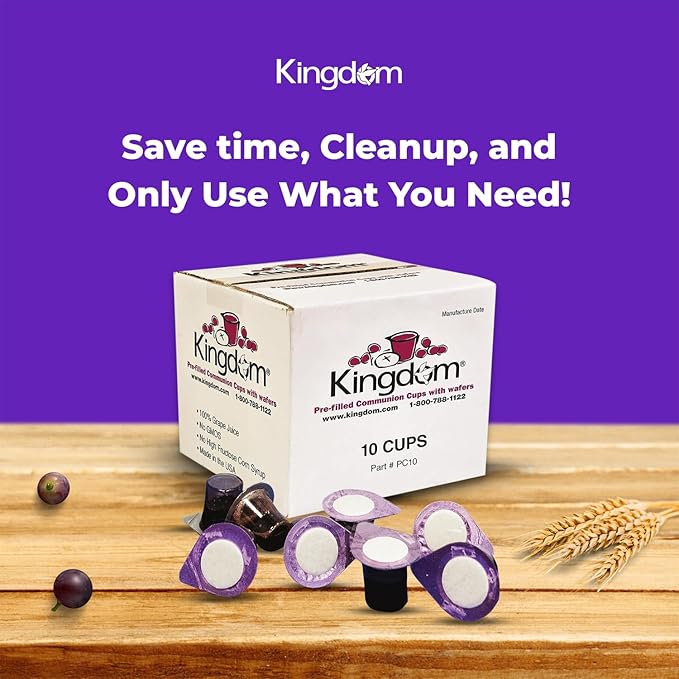 Kingdom Prefilled Communion Cup with Wafers(10ct-Red Juice) Sealed in a Single-Serving Container with Upto 1 Year Shelf Life, Perfect for Holy Eucharist Celebration in Hospitals,Summer Camps,and More