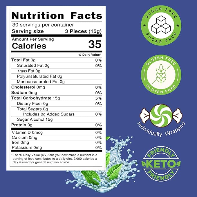 Sugar Free Peppermint Candy 1 Lbs | Hard Candy | Individually Wrapped Starlight Mints | Sugar-free Treat For Diabetics – Keto Friendly And Gluten Free | Made from Natural Peppermint Oil