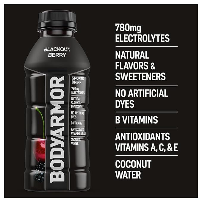BODYARMOR Sports Drink, Blackout Berry, Electrolyte Drink Hydration, 16 Fl Oz Bottles (12 Pack), Flavored Coconut Water with B Vitamins & Antioxidants
