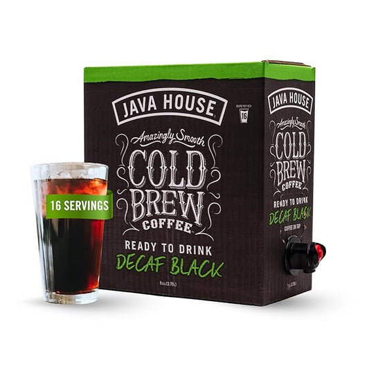 Java House Cold Brew Coffee on Tap – Premium 100% Arabica Decaf – Smooth Decaf with Chocolate & Caramel Notes – 1 Gallon Box (16 Servings) – Ready to Drink, No Caffeine, No Brewing Required, Fridge-Friendly