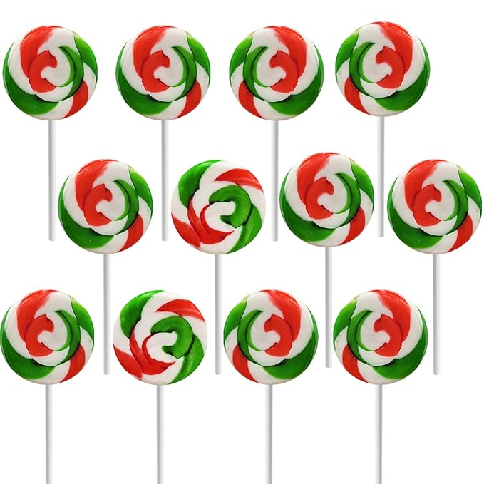 Fruidles Christmas Round Swirl Lollipop, Mixed Fruit Flavor, Individually Wrapped Lollipops, 17 gram, 2" Inch Round Suckers (12-Pack)