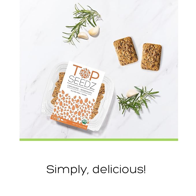 Top Seedz Certified Organic Gluten Free Rosemary and 6 Seed Crackers | 6-Pack | 5 Ounces | Healthy Vegan Crackers with Plant Based Protein | Made of Sunflower, Flax, Sesame and Pumpkin Seed
