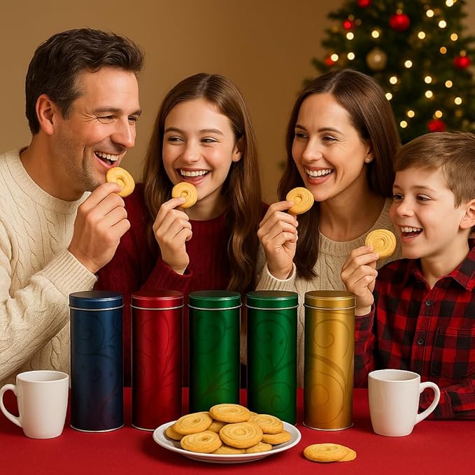 European Shortbread Cookies Tin Gift Set – 4 Holiday Gifts in 1 – German-Style Butter Shortbread, 4 Decorative Tins Filled with Crispy Cookies – Christmas Cookie Gift Pack for Sharing & Gifting