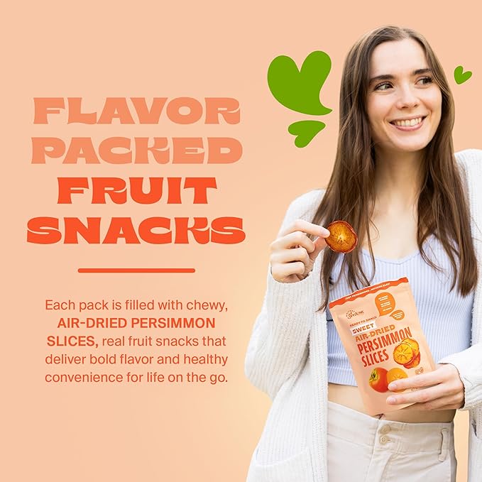 Whitney Jordan Naturals Air-Dried Persimmon Slices 2 Oz, Pack of 10 - Dried Fruit Snack Made from Real Persimmons - No Sugar Added, Gluten-Free, Vegan, Chewy Fruit for Healthy Snacking On-the-Go