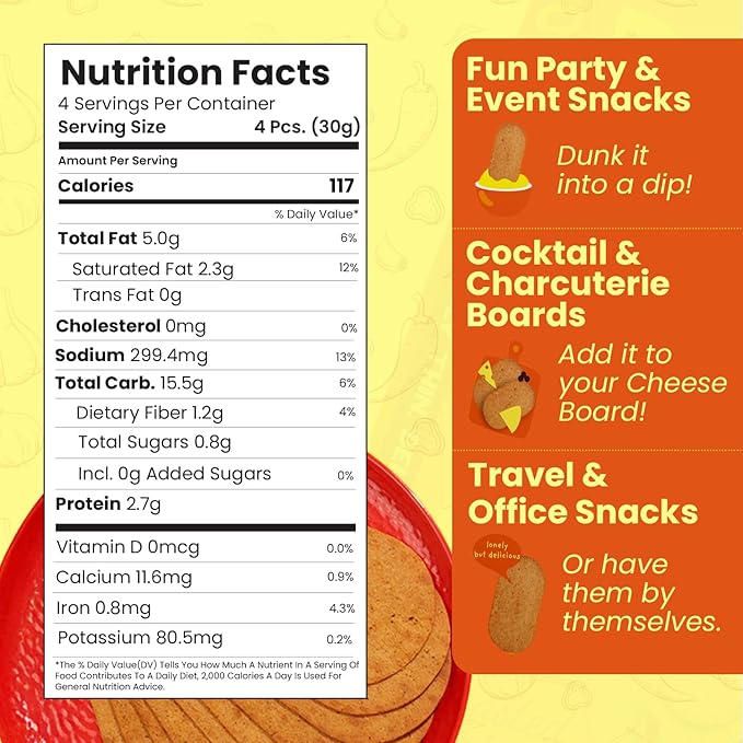 Disc-O Thins Whole Wheat Crackers - Crunchy Roasted Snack, High-Fiber & Low-Fat On-the-go Snack Chips, 96pcs (Spicy Potato) - Vegan-Friendly, Healthy Travel Snack, Non-GMO - Great w/ Spicy Dips, Salsa, or Beer