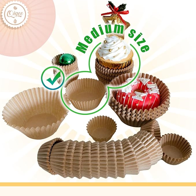 qiqee 1000pcs Natural Cupcake Liners Muffin Linner No Smell, Food Grade Baking Cups（Standard Size）