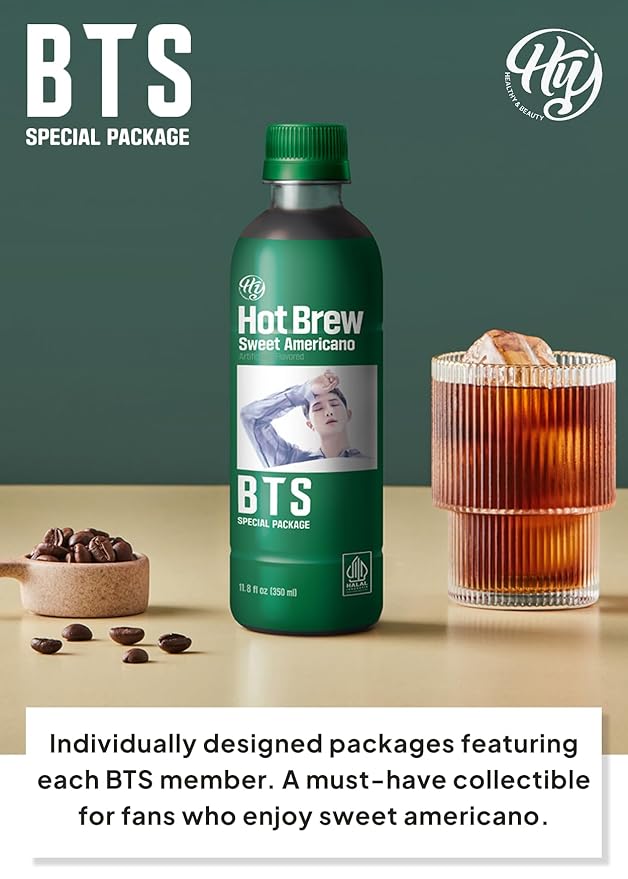 Korean Food HY Hot Brew Coffee Sweet Americano, Ready-to-Drink Bottled Coffee, 11.8 fl oz (350 mL) x 24 Bottles, B.T.S Special Package