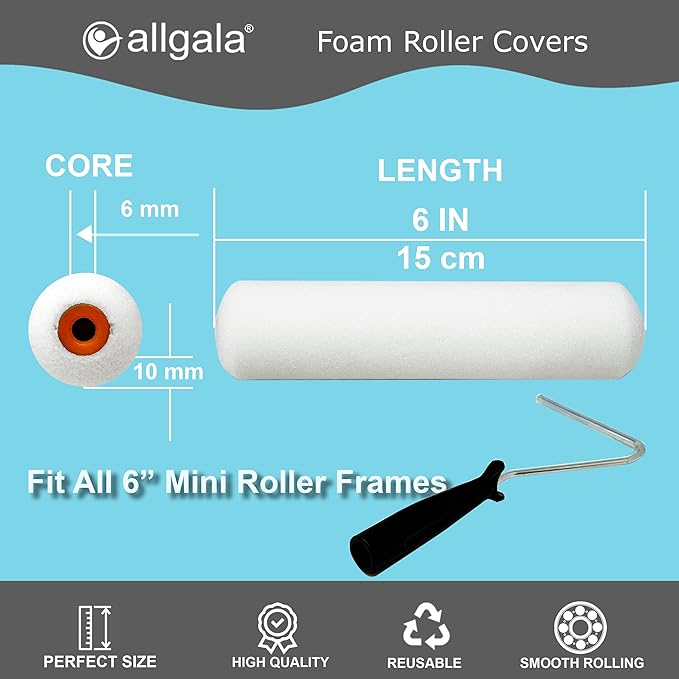 Allgala Foam Rollers, 24 Pack 6 inch Shedless Mini Foam Sponge Paint Roller Cover for Trim Wall Funiture Doors Cupboard Cabinets Doors