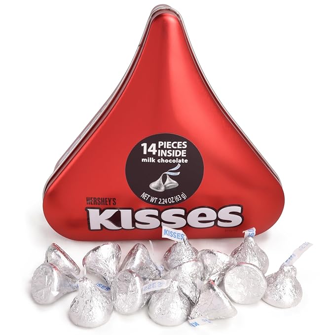 Valentine's Hershey Kisses Gift Box, 14 Milk Chocolate Candies Inside, Reusable Tin, 2.24 Ounces