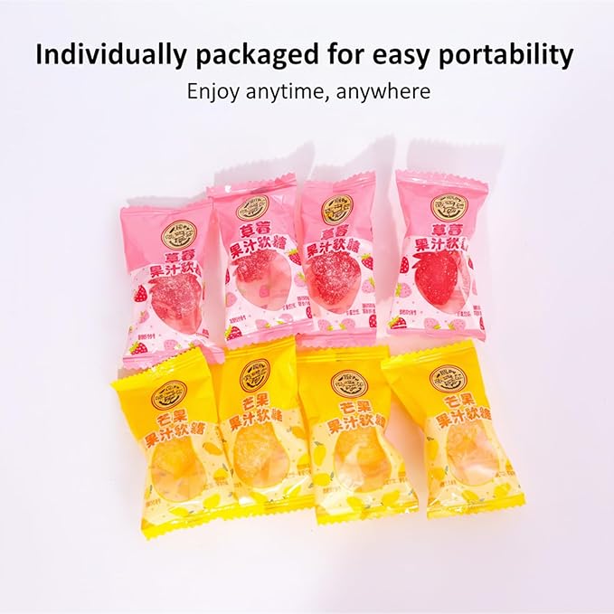 Chinese Snacks Gummies 10.58 oz Bag –Strawberry and Mango Flavors Assorted Soft Candy – Fresh, Soft & Chewy – Party, Snack, Candy Buffet – (1 Pack)