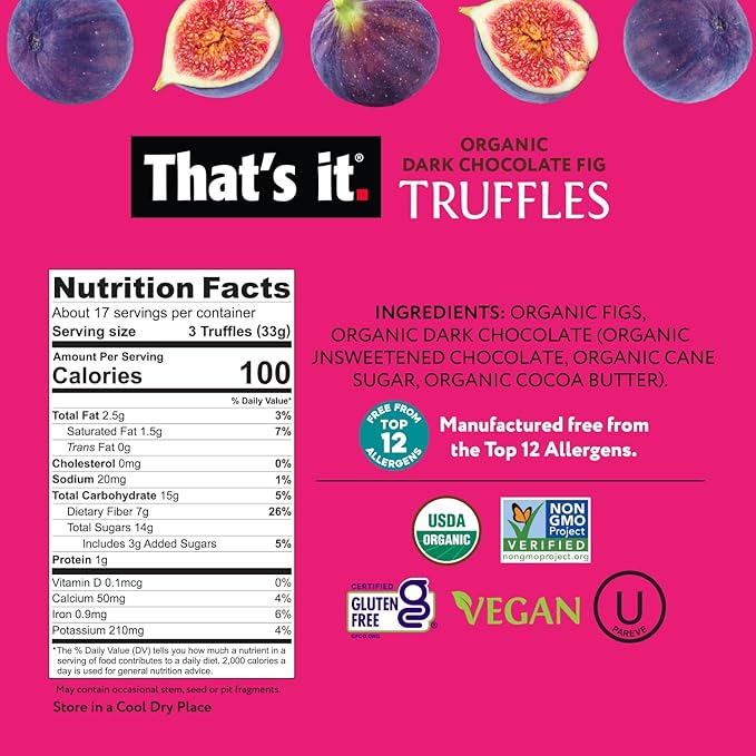 That’s It. Organic Dark Chocolate Truffles, Cocoa with Organic Fig | Vegan, Plant-Based, Gluten-Free | 20 oz