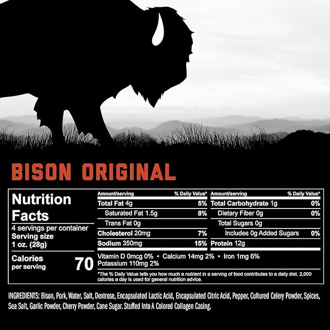 ICON Meats Bison and Pork Snack Sticks, Original, 6 Pack High Protein Snacks, 4 Meat Sticks per Pack, Sugar Free, Gluten Free, Natural, USDA Inspected, Made in USA, Gifts or Stocking Stuffers