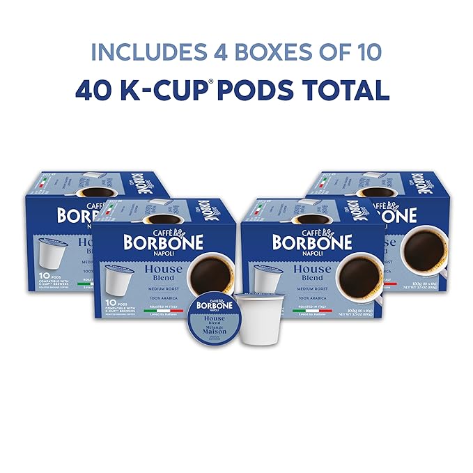 Caffè Borbone House Blend Coffee (40 Count) – Medium Roast, 100% Arabica, Roasted in Italy with Rich and Smooth Taste – Single Serve Coffee Pods Compatible with K-Cup Brewers