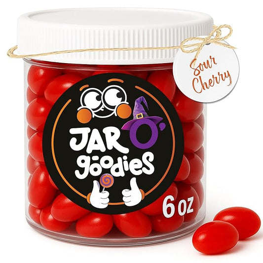 Jar O' Goodies - Valentines Day Sweet Treats, Sour Cherry Jelly Beans Gift Set, Original Chewy Candies (6 Ounce, 1 Pack) Party Favor - Gluten & Nut Free, Kosher Parve