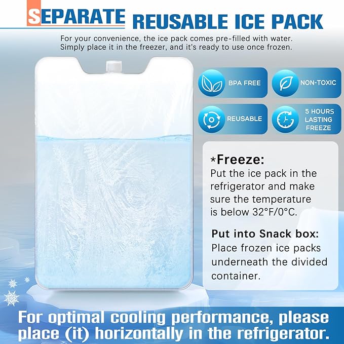 Chilled Portable Snackle Box Container Beach Essentials Insulated Bag Keep Food Warm, Divided Serving Tray Reusable Ice Pack Road Trip Essentials for Charcuterie Snack Picnic