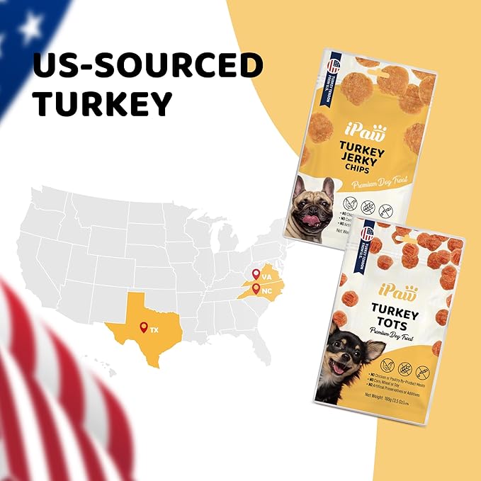 iPaw Turkey Chips Dog Treats for Puppy Training, All Natural Human Grade Dog Treat, US Sourced Raw Material, Hypoallergenic, Easy to Digest (Turkey Chips), 5 Packs