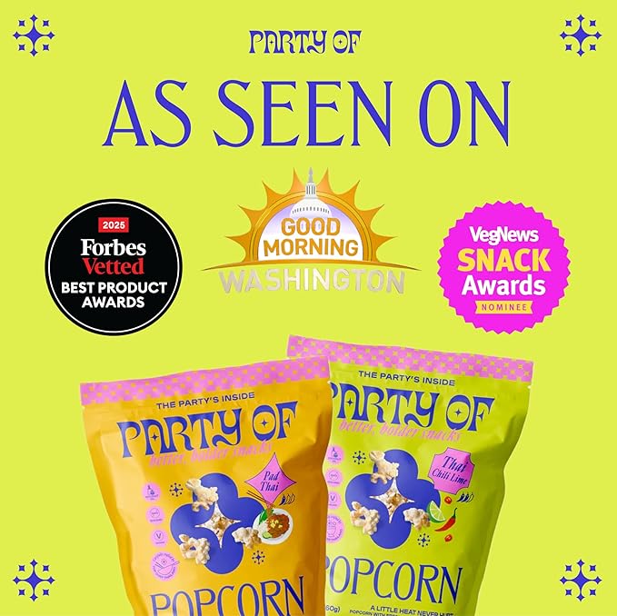 Party of Thai Chili Lime Popcorn Snack – Savory Citrus Heat with Spicy Kick – Gluten-Free, Veggie-Based, Healthy Snack – Individually Wrapped for Easy Snacking – Full Size Box of 4 – Chili Lime