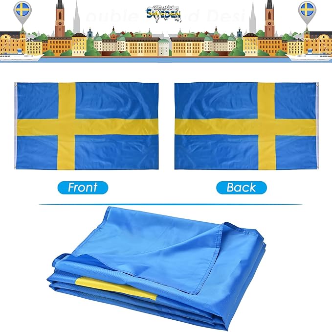 AhfuLife Swedish flag Sweden Flag 3x5 Ft, Large Swedish National Flags for Outside - Double Side with Brass Eyelets for Olympic Party Decorations, Bar Garden Street Decoration Indoor Outdoor