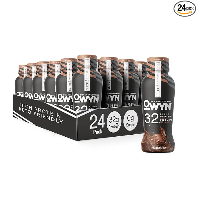OWYN Only What You Need Pro Elite Vegan High Protein Keto Shake, 32g Protein, 9 Amino Acids, Omega-3, Prebiotics, Workout and Recovery, 0g Net Carbs, Zero Sugar (Chocolate, 12 Fl Oz (Pack of 24)