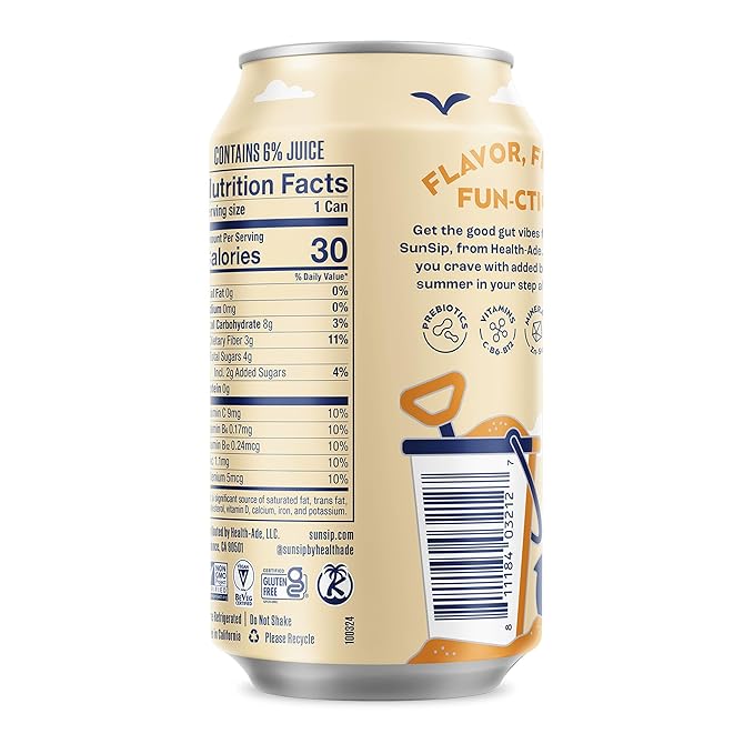 SunSip Prebiotic Soda by Health-Ade, Gut-Healthy Beverage, Soda Swap, Vitamins & Minerals, Naturally Sweetened with 4g of Sugar, Cream Soda, 11.5 oz (12 Pack)
