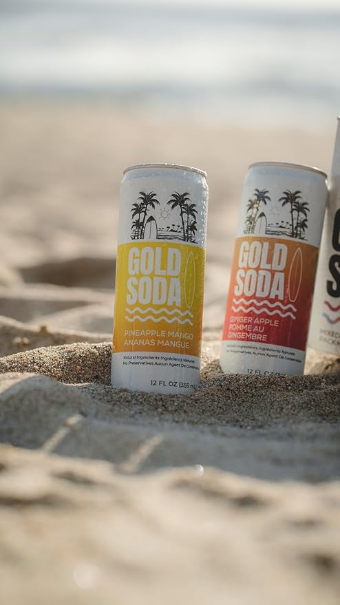 Gold Soda - Natural Ingredients - Organic Cane Sugar - Non-GMO - No Preservatives - Monk Fruit - Sparkling Water - Made with Natural and Organic Flavors, 12 Fl Oz (24 Pack) (24 Pack, Pineapple Mango)