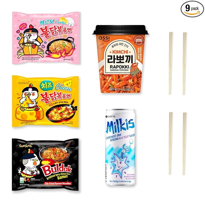 Korean Spicy Ramen Box | 3 Buldak Ramen “Original, Cheese, Carbo +1 Korean Spicy Rice Cake Tteokbokki +1 Korean Sweet Drink + 4 Chopsticks | Korean Food Box Gift - Journey of Korea