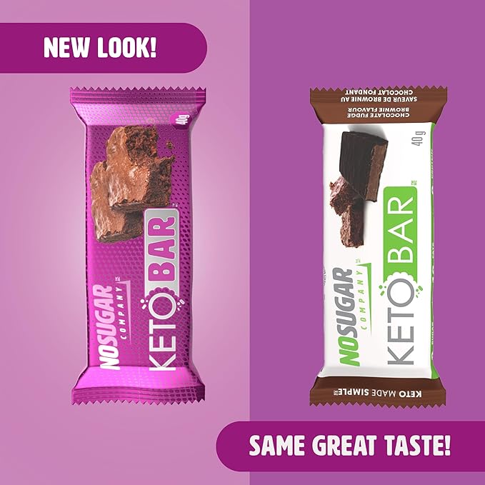 No Sugar Keto Bar Snack, Fudge Brownie, 12 x 1.41oz Bars - Low Carb No Sugar Keto Snack Food with Keto Friendly Macros, 3g Net Carb, 9g Plant Based Protein, 13g Healthy Fat, Sugar Free (0g)