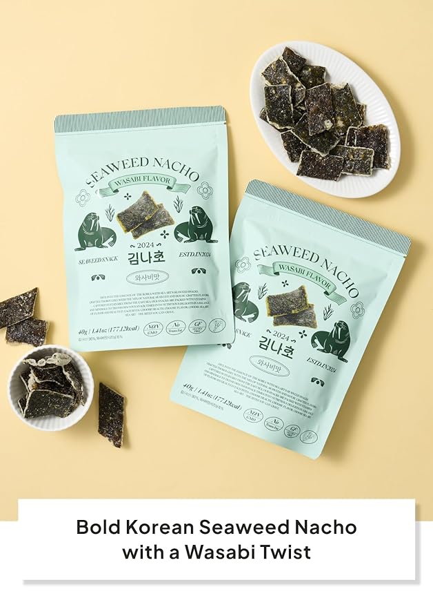 Korean Food SEA*ART Wasabi Flavored Seaweed Snacks – 40g (1.41oz) Zipper Pack – Bold Wasabi Kick, Crispy & All-Natural, Vegan Fusion Gourmet Sea Vegetable Treat, 부각, 김나초