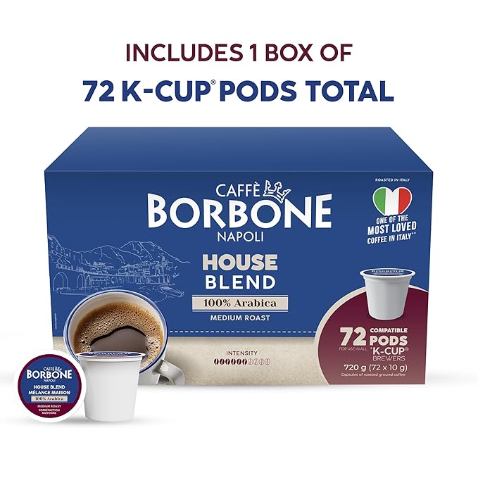 Caffè Borbone House Blend Coffee (72 Count) – Medium Roast, 100% Arabica, Roasted in Italy with Rich and Smooth Taste – Single Serve Coffee Pods Compatible with K-Cup Brewers