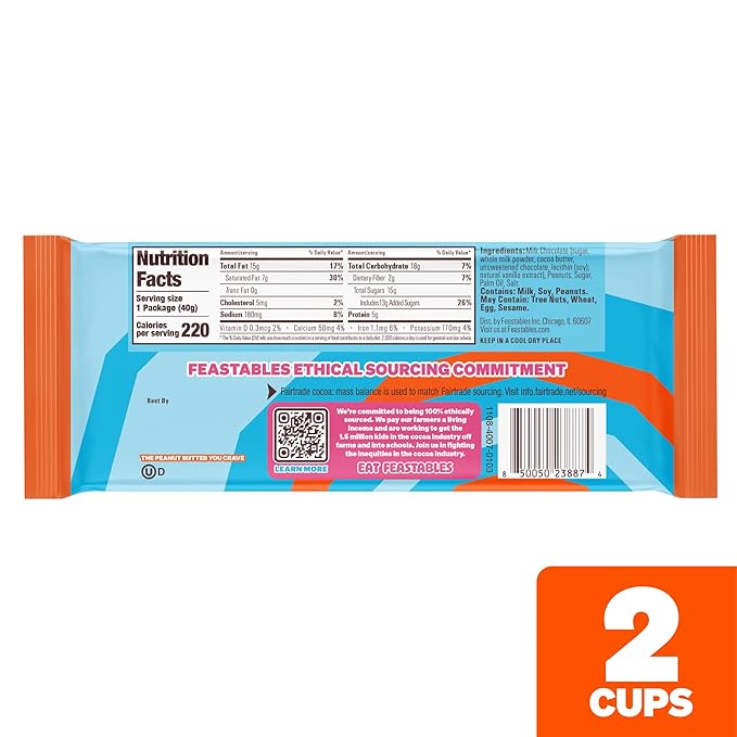 Feastables MrBeast Peanut Butter Cups, Milk Chocolate & Creamy Peanut Butter Filling, Cups for Adults & Kids, Chocolate Candy for Snacks, Gifts, or Dessert, Made With Fairtrade Cocoa, 2 Pack, 24 Count