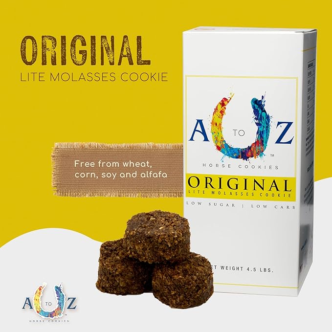 A TO Z HORSE COOKIES Horse Treats, Original Flavor, A Softer Cookie/Pill Popper Made w/Lite Molasses, Low Carb/Sugar, Wheat, Corn, Soy & Alfalfa Free. All Natural Ingredients, 4.5 lb
