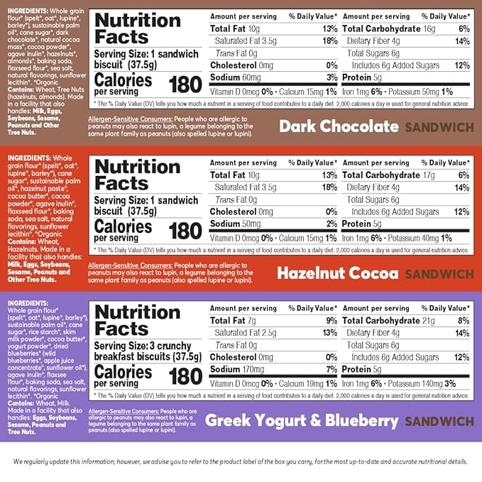 Olyra Variety Pack Sandwich Breakfast Biscuits, Organic Snacks, Healthy Snacks for Adults and Kids, Office Snack Low Sugar, High Fiber, Vegan Organic Cookies, USDA Certified Organic, Non GMO (Pack of 24)