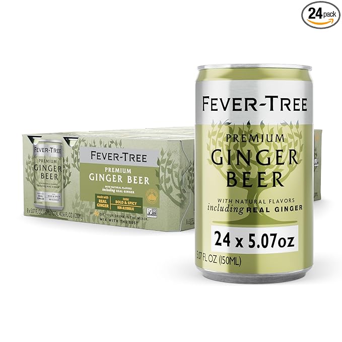 Fever Tree Ginger Beer - Premium Quality Mixer - Refreshing Beverage for Cocktails & Mocktails. Naturally Sourced Ingredients, No Artificial Sweeteners or Colors - 150 ML Cans - Pack of 24