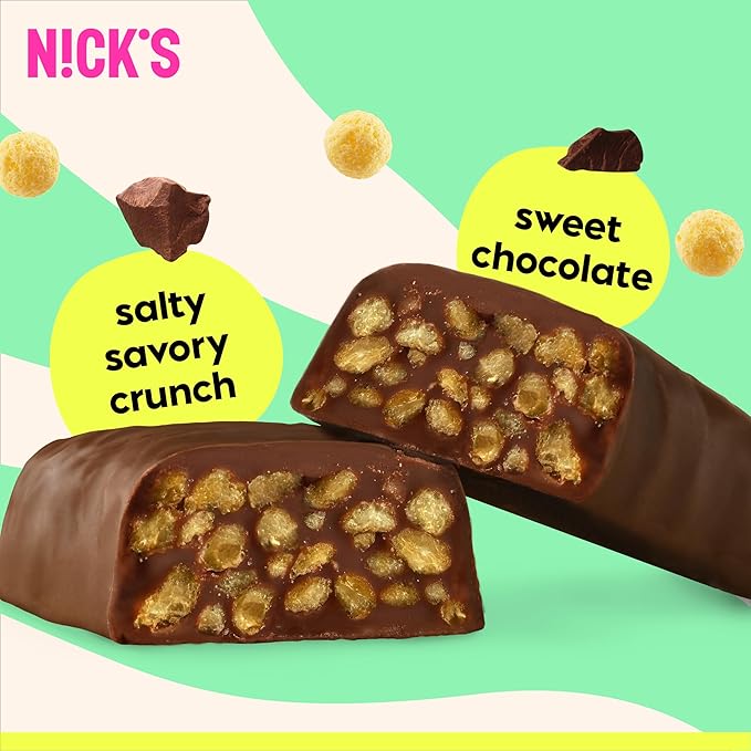 NICKS Choco Crush Chocolate Candy Bar with Salted Corn Puffs, No Added Sugar, Gluten Free, 160 Calories, 1.13 oz – 15-Pack (32g Each)