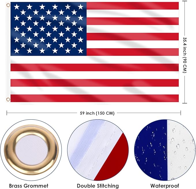 AhfuLife American Flag for Outside 3x5 Ft, Large America Flag Double Side with Brass Eyelets for American Party Decorations, Bar Garden Street Decoration Indoor Outdoor