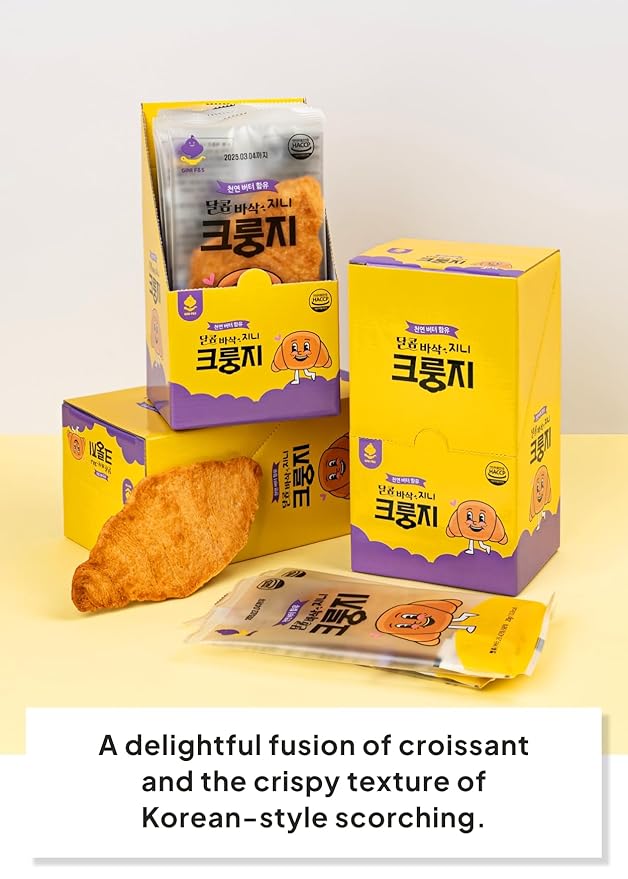 Korean Food Flat Croissant Snack, Crispy & Buttery Dessert Bites, Only 102 Calories, Holiday Party Treats & Shareable Snacks, Individually Wrapped, Pack of 10 (20g Each) Gini Crungzee, TikTok Viral Snack, 크룽지