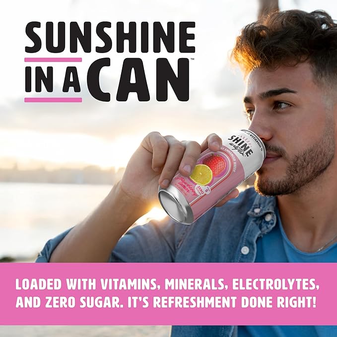 Shine Water Variety Pack Vitamin D Electrolyte Drinks, Sugar Free Flavored Water 6-Pack with Magnesium, Zinc & Antioxidants, Low Calorie Hydration Beverage, Plant-Based Vitamin Water Zero Sugar