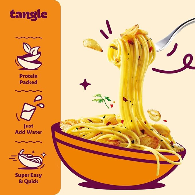 Samyang Tangle Garlic Oil Pasta | Instant Pasta | Mukbang | 15g of Protein | Linguine | 6g of Fiber | Chick Pea based | Easy Prep | Convenient | 4 Pack