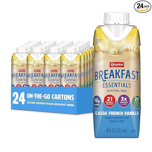 Carnation Breakfast Essentials Ready-to-Drink, Classic French Vanilla, 8 FL OZ Carton (Pack of 24)