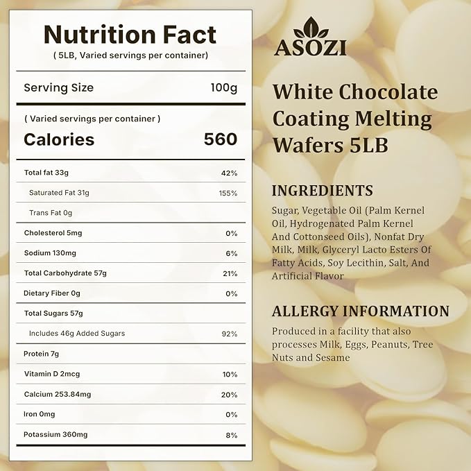 White Chocolate Melting Wafers 5lb - Premium White Chocolate Chips for Baking & Desserts - Smooth Melting Chocolate for Dipping, Drizzling & Molding - Resealable Bag for Freshness