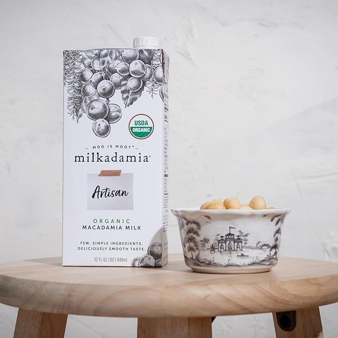Milkadamia Organic Artisan Macadamia Milk, Non-Dairy, Plant Based, Vegan, Gluten Free, 32 Fluid Ounce (Pack of 6)