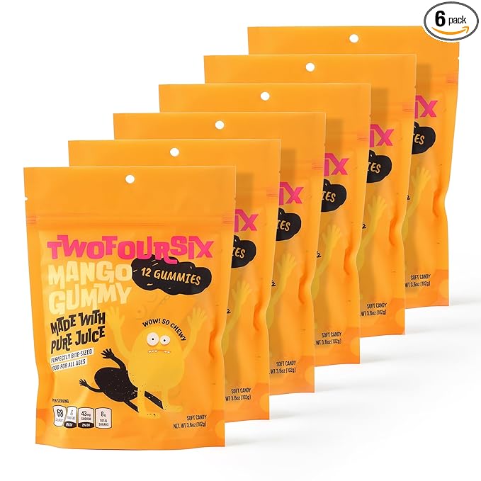 TwoFourSix Mango Gummy Candy – Soft, Chewy Mango Flavor Gummies (Pack of 6)