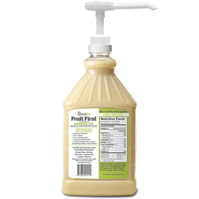 DrinkFit Fruit Smoothie | Real Fruit Puree, Low Sugar, Gluten:Free & Non:GMO, Pina colada Smoothie Mix : Makes 32 Smoothies, 64 Fl Oz with Dispensing Pump (Pina Colada)