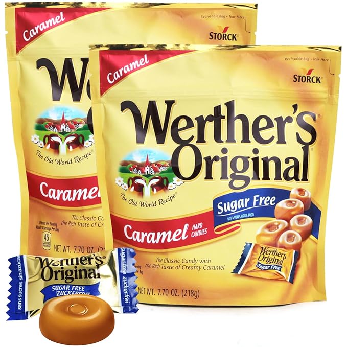 Original Caramel Hard Candies, 2 Pack of Individually Wrapped Sugar Free Hard Candy 7.7oz Each, Ideal Hard Candy for Holiday Treats, Perfect Caramel Candy for Sharing or Stocking Up