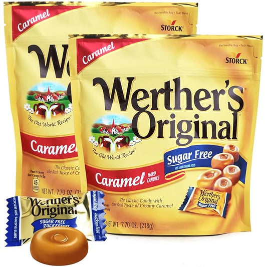 Original Caramel Hard Candies, 2 Pack of Individually Wrapped Sugar Free Hard Candy 7.7oz Each, Ideal Hard Candy for Holiday Treats, Perfect Caramel Candy for Sharing or Stocking Up