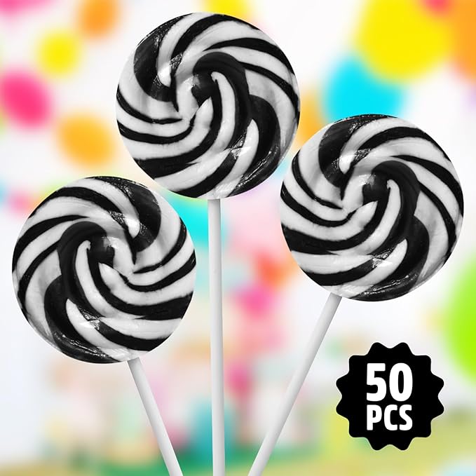 Black and White Swirl Lollipops,50pcs Pack of Suckers Individually Wrapped, Ideal Candy Lollipops for Kids’ Parties, Gift Bags and Celebration Decorations, Tasty Lollipop Candy that Everyone Will Love