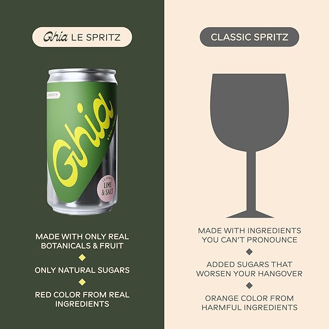 Ghia Non-Alcoholic Le Spritz | Lime + Salt 12-Pack | Canned Mocktail & Cocktail Mixer, Zero Proof Sparkling Apéritif with Soothing Herbal Extracts | No Sugar, No Artificial Flavors, Caffeine-Free